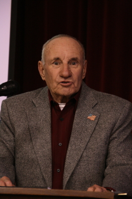 Paul Huffman speaks at the 2008 memorial observation of the 1965 Palm Sunday Tornadoes.