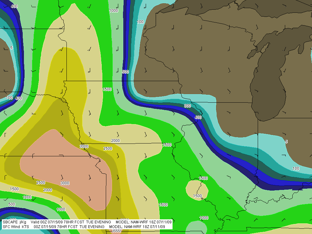 SBCAPE in excess of 3,000 j/kg with nicely backed surface winds throughout much of region.